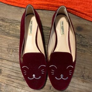 Karl Lagerfeld velvet cat face smoking slippers